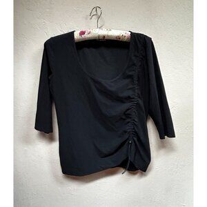 Sonja Marohn Women Scoop Neck Ruched Top Blouse Size 42 Black 3/4 Sleeve Stretch
